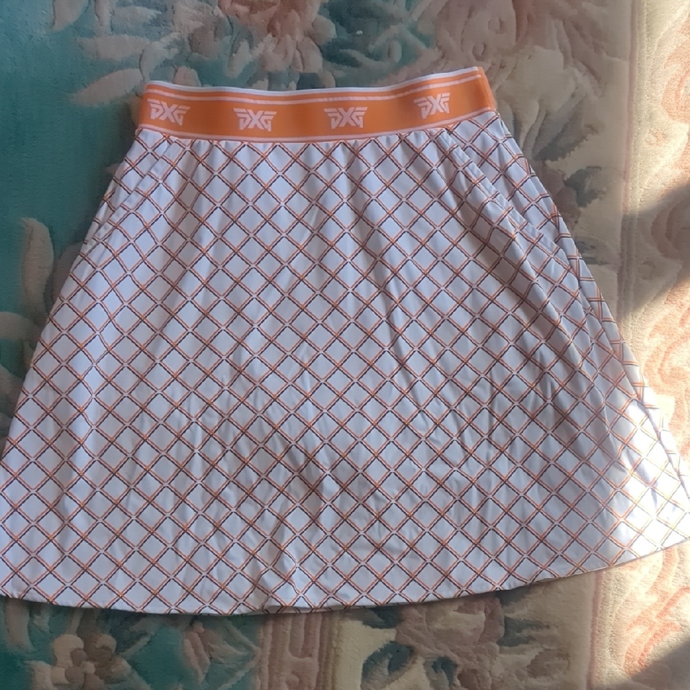 PXG Women's A-Line Skirt with Orange and White Pattern